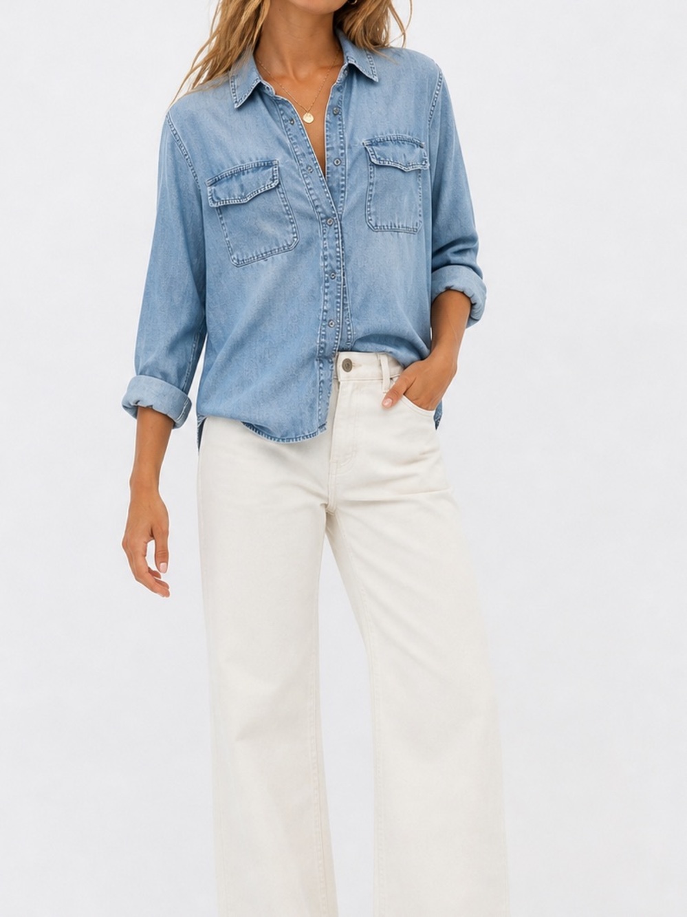 Splendid 100% Lyocell Chambray Denim Button Down Shirt Medium